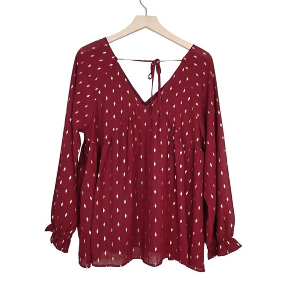 entro Women's S Burgundy Metallic Gold Dot Blouse NEW - Picture 2 of 8